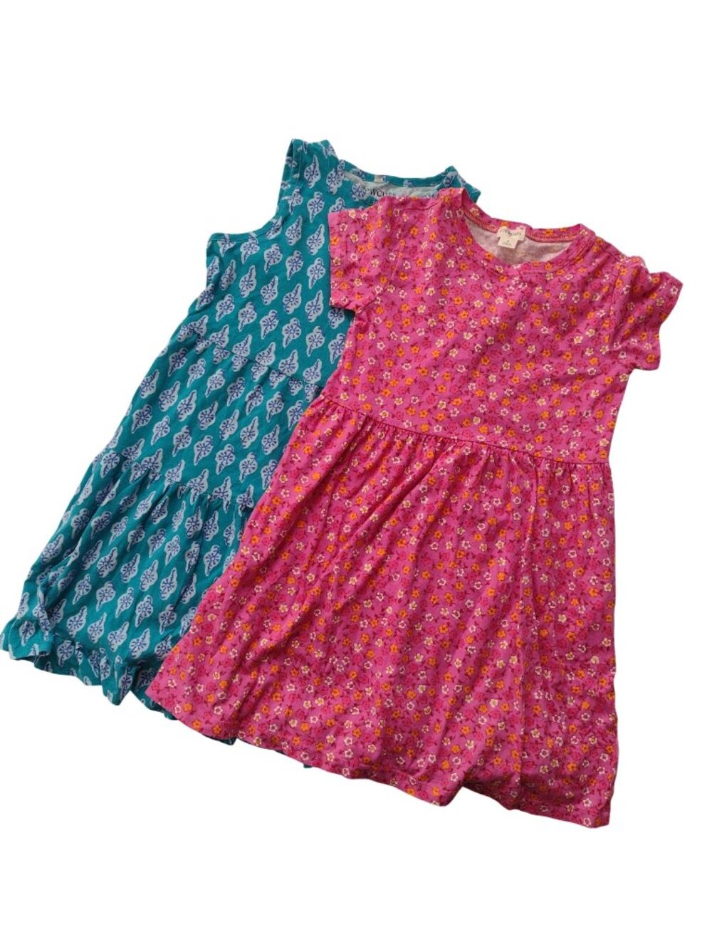 Lot of 2 Girls Crewcuts Dresses 8 Cotton Knit Easy Wear Pink Teal Sundresses